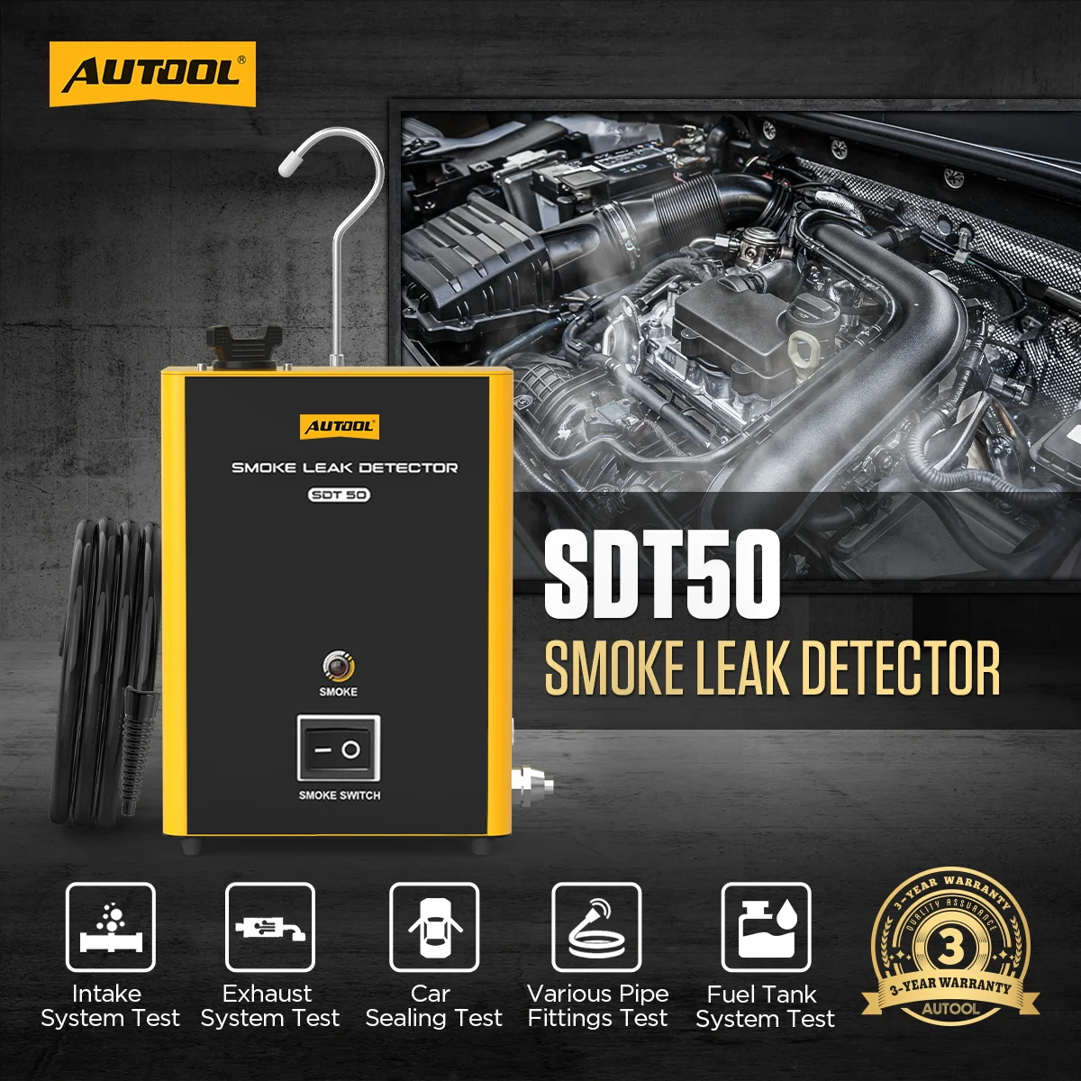 AUTOOL Car Smoke Machine Leak Detector EVAP SDT50 Automotive Smoke Machine Vehicle Pipeline Leak Diagnostic Detector Tools Kit