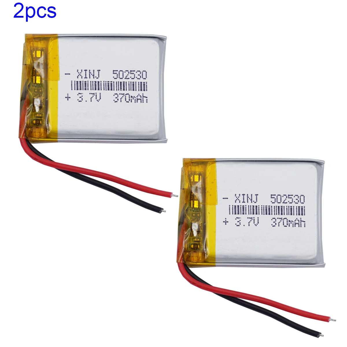 2pcs 3.7V 370mAh Rechargeable Polymer Lithium Lipo Battery 502530 For Car Camera DashCam GPS Sat Nav Bluetooth Speaker LED Light