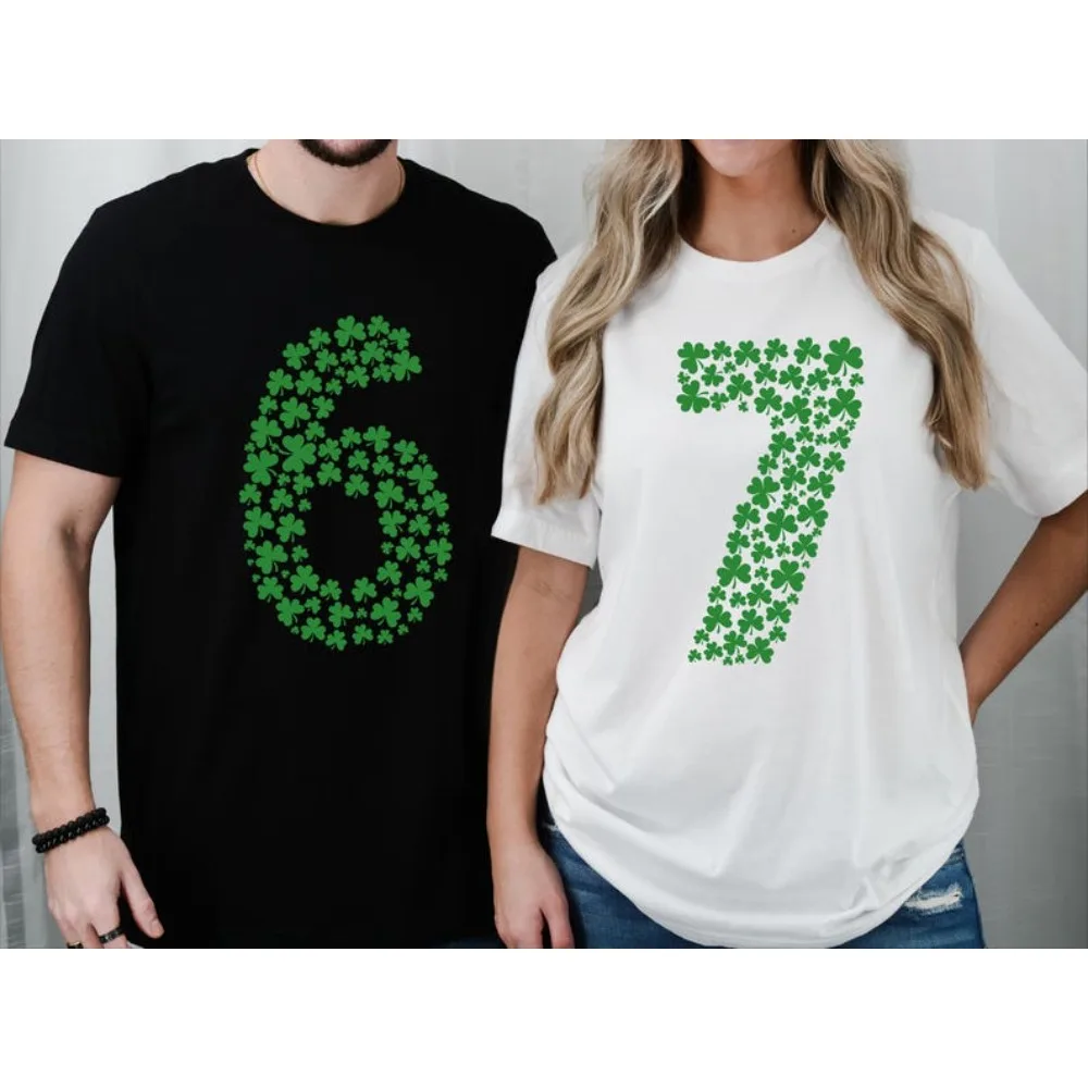 

Футболка ко Дню Святого Патрика 67, забавная ирландская футболка с мемом, футболка ко Дню Святого Патрика, парные футболки для пар, топ Six Seven