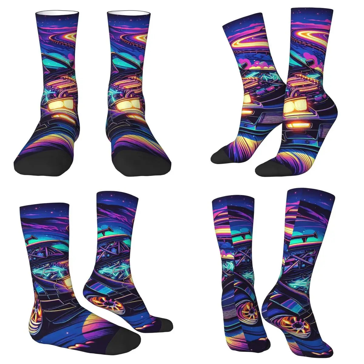 All Seasons Crew Stockings Neon Racing Cool And Dynamic Socks Crazy Hip Hop Long Socks for Men Women Valentine's Day Gifts