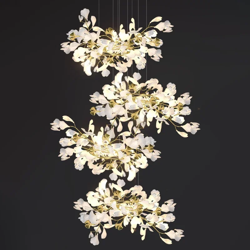 

Luxury Ginkgo Led Chandeliers Living Dining Room Lighting Lustre Decor Pendant Lights Indoor Hotel Bar Hanging Lights Fixture