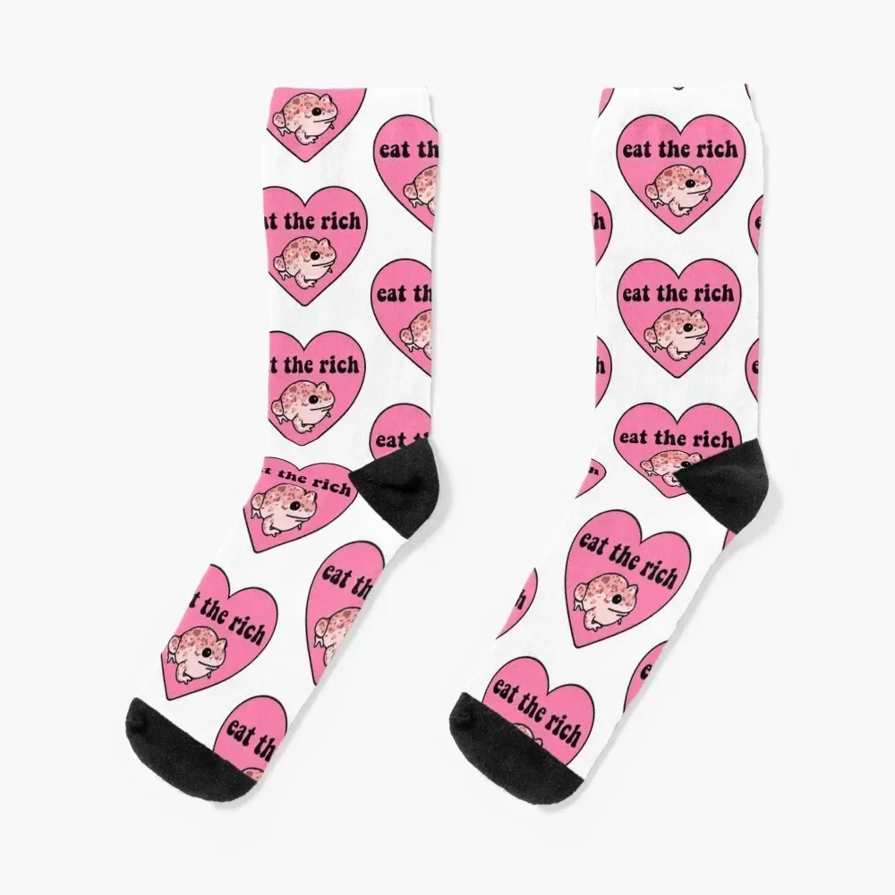 

Eat The Rich Frog Socks cartoon funny gifts Woman Socks Men's