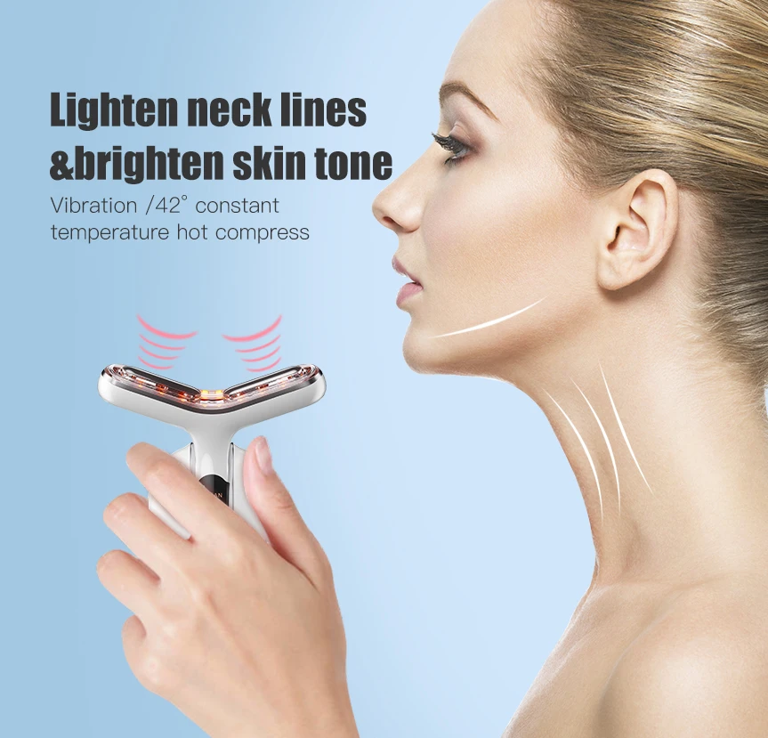 

Neck Beauty Device RF Microcurrent Multifunctional Massager Skin Care Sculpting Tools Womens Gift White With Base