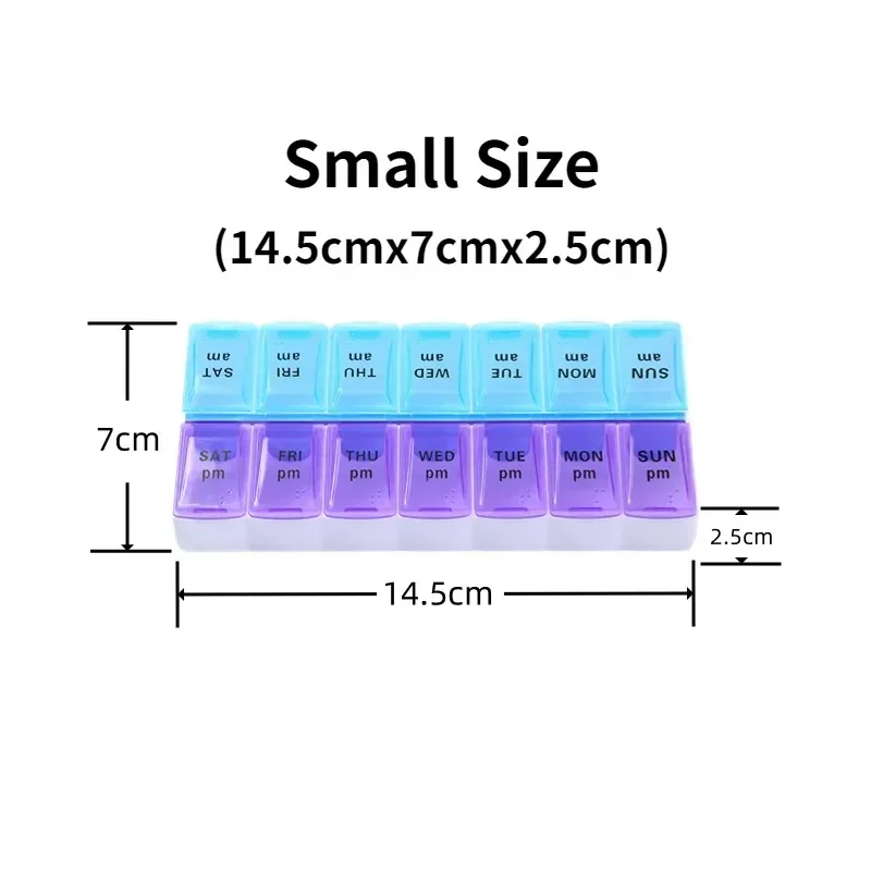 Weekly Pill Box Organizer Cases Portable Pillbox 7 Days 14 Grids Pills Container Storage Tablets Vitamins Medicine Fish Oils