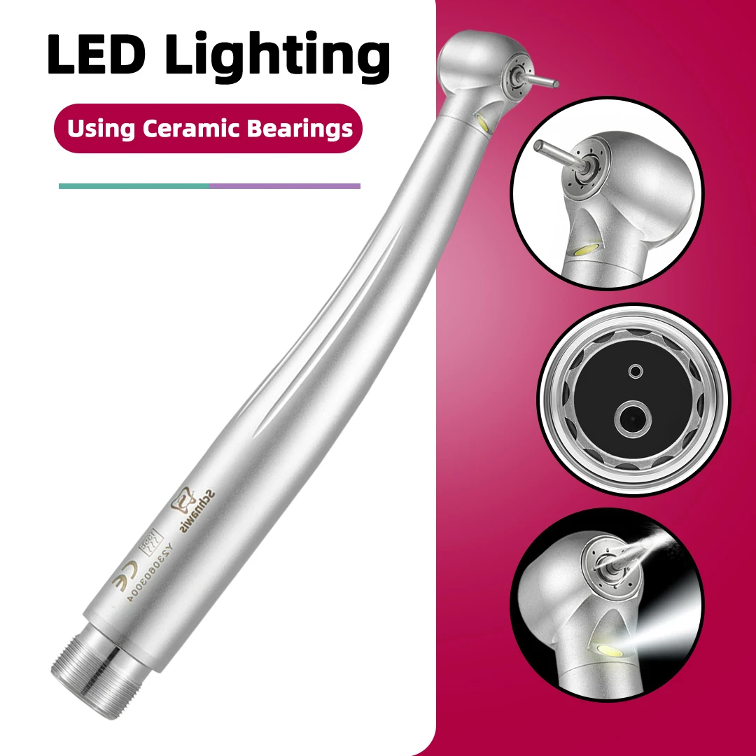 LED Dental Handpiece High Speed Push Button 4 Water Spray Light Ceramic Bearings Dentistry Tips Air Turbine High Rotation Pens