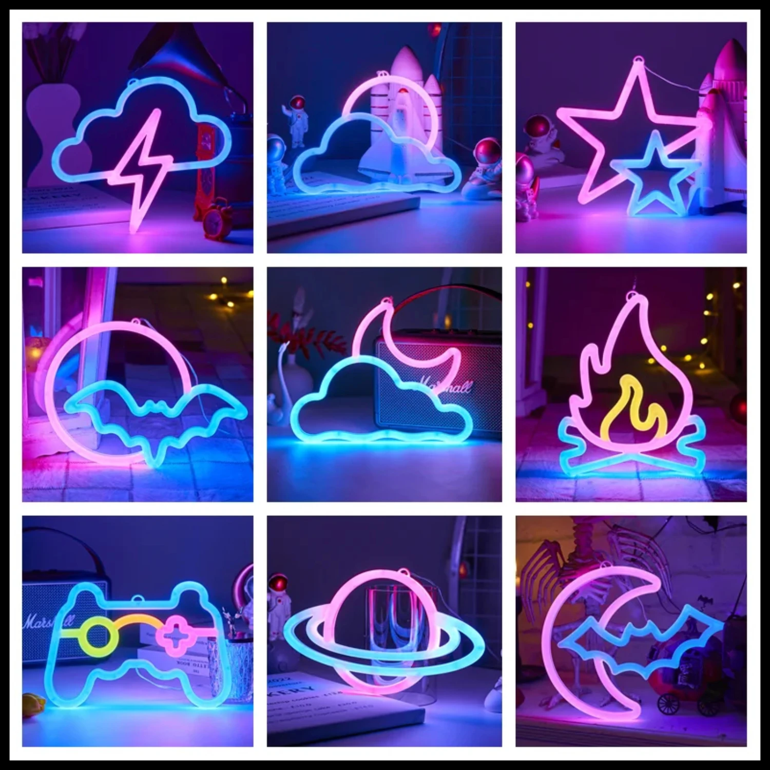 Lâmpada LED Night Gamepad Fire Star Sign - Decoração de arte no atacado - Perfeito para Natal, aniversário, casamento - toque elegante com Brig