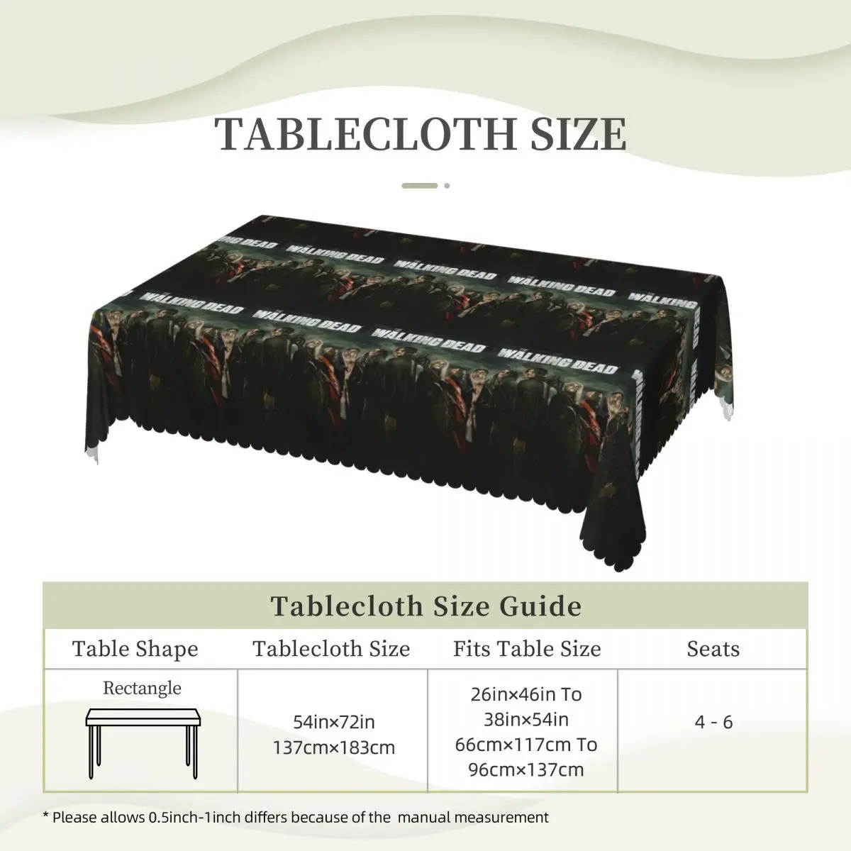 The Walking Dead Gaming Games Custom Rectangular Tablecloth Oilproof Table Cover for Dining Events Table Cloth