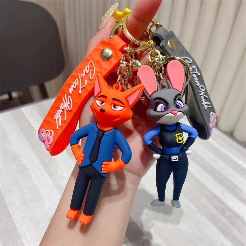 Disney Judy Hopps Nick Wilde Keychain Cartoon Zootopia Cute Doll Keyring Fashion Couple Bag Ornament Key Chain Car Pendant Gift