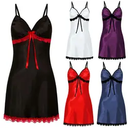 Women Sexy Sleepwear Silk Satin Nightwear Slip Dress Sleeveless Pajamas Nightgown Plus Size Nightwear Bowknot Dress Nightgowns