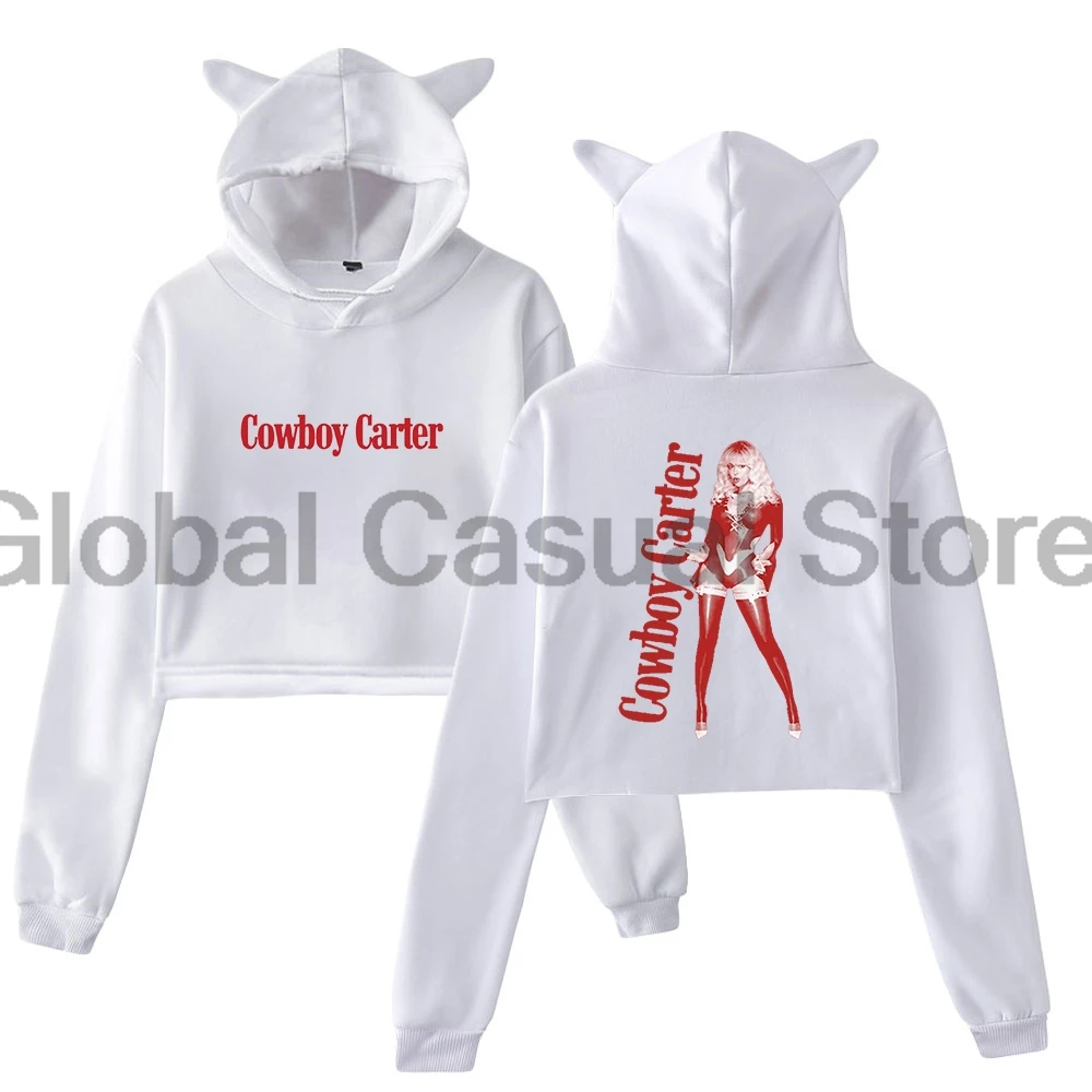 Beyonce Cowboy Carter Album Trui 2024 Nieuw Logo Kat Oren Hoodie Lange Mouw Streetwear Crop Top Dameskleding