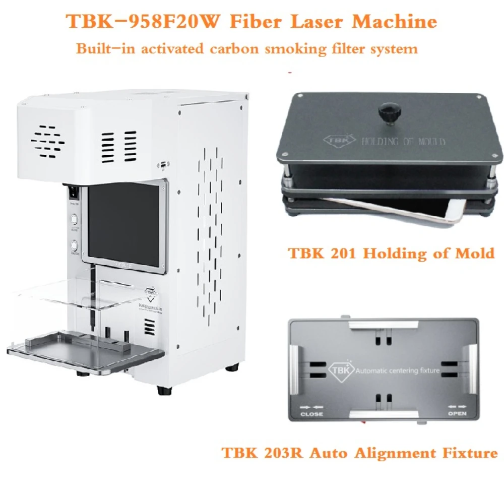 

2022 New TBK 958F Mini 20W Laser Machine for Iphone Back Glass Removing Marking Integrated Machine with Smoke Exhaust Device