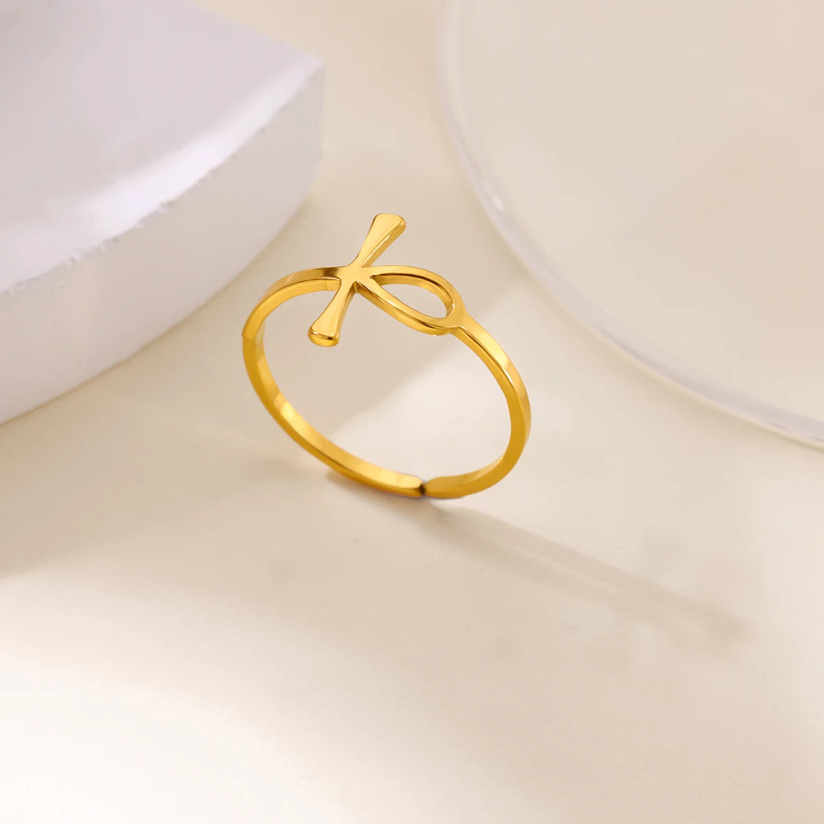 

Stainless Steel Key of Life Ankh Cross Rings For Women Men Gold Color Adjustable Ring Charm Egyptian Jewelry Accessories