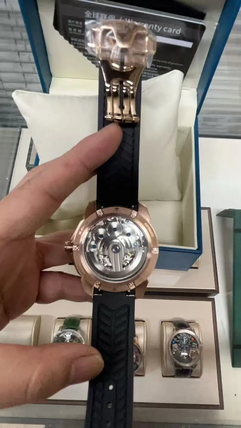 

PINDU New Double Flying Wheel Mechanical Watch Men Ghost Head Dial JHLS33-1 Movement Waterproof Stainless steel Mechanical Watch