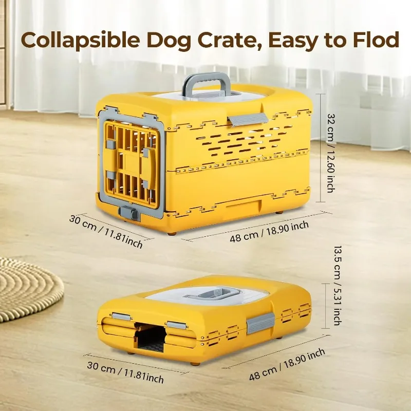 Portable Plastic Dog Carrier Cat Cage Foldable Small Backpack Button Closure Breathable Pet Case Airline Collapsible Dog Crate