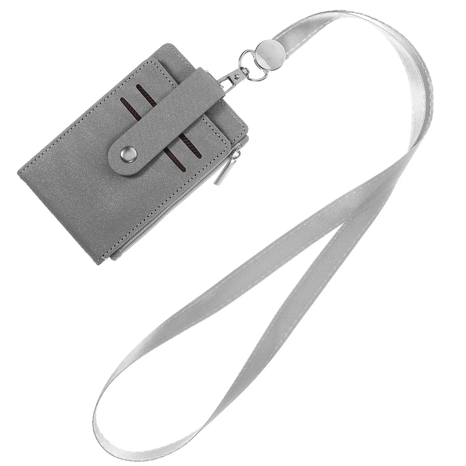 Lanyards Neck Credit Card ID Holder (gray with Rope) Sleeve Name Tag Clip Badge Cover Grey for Student Anti-scratch Case Work