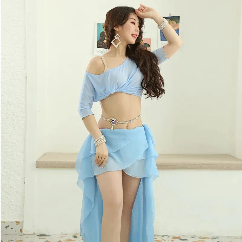 Belly Dance Female Adult Practice Clothes Elegant Top And Long Skirt Performance Set Oriental Dance Bellydance Hip Scarf A3DEF7N