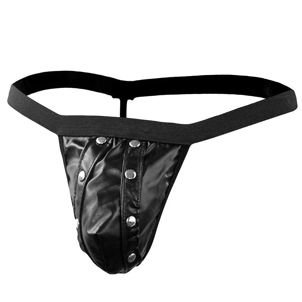 PU Leather T Back Thong for Men Sexy U Convex Pouch G-string Black Color Nightclub Underwear Gays Erotic Open Buttock Underpants