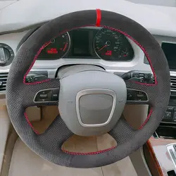 For Audi A3 8P Sportback A4 B8 A5 8T A6 C6 A8 D3 Q5 8R Q7 4L 4-Spoke with button Car Steering Wheel Cover Suede Leather Trim