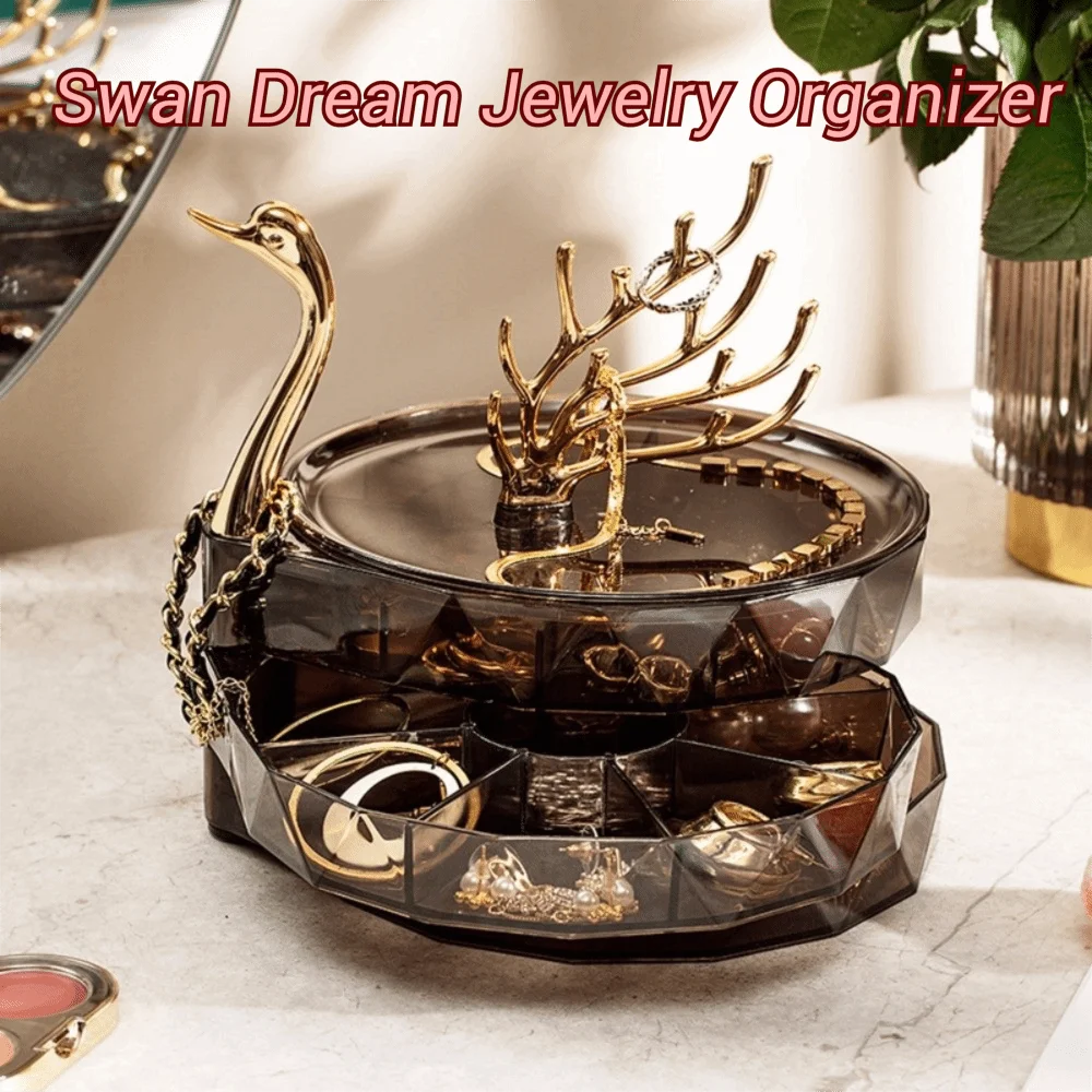 Large Capacity Swan Dream Jewelry Organizer Multi-Layer Transparent Necklace Earring Storage Box Elegant Dustproof