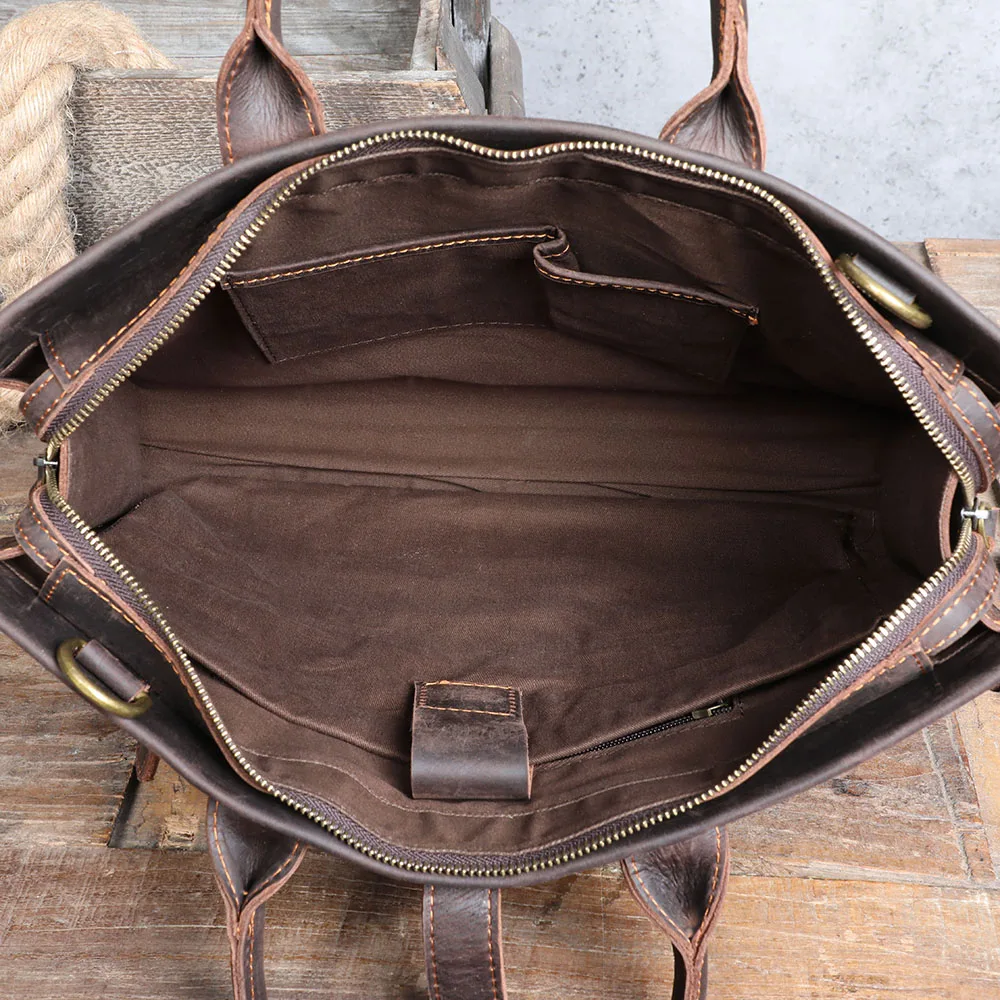 S.WORKER Handgefertigte Vintage-Leder-Aktentasche | Einfache Herren-Business-Handtasche 14" Laptop-Tasche – Detail 24