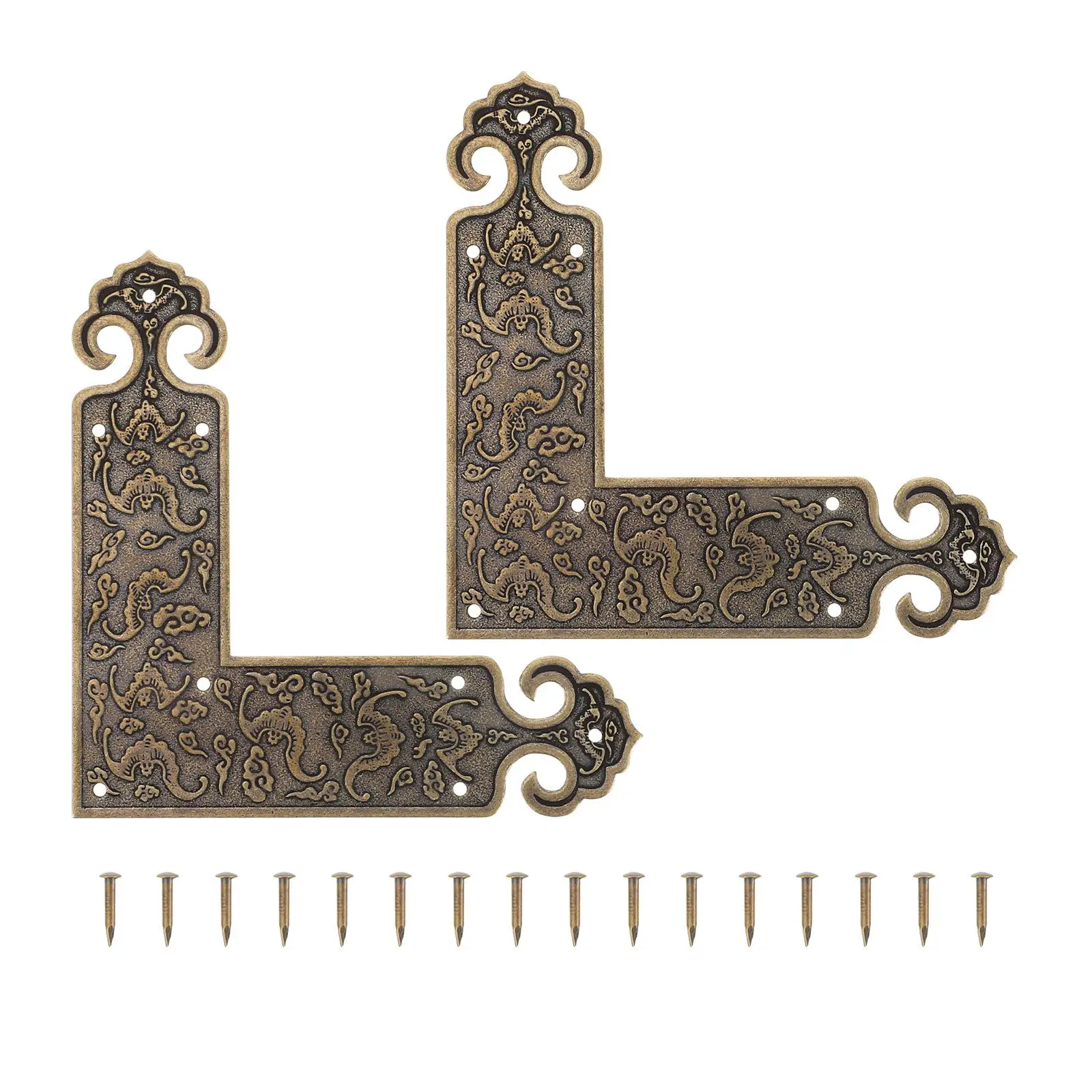 

2 Pcs Brackets Cabinet Door Furniture Corner Code Brass Cornet Brace Retro Vintage Protectors Guards