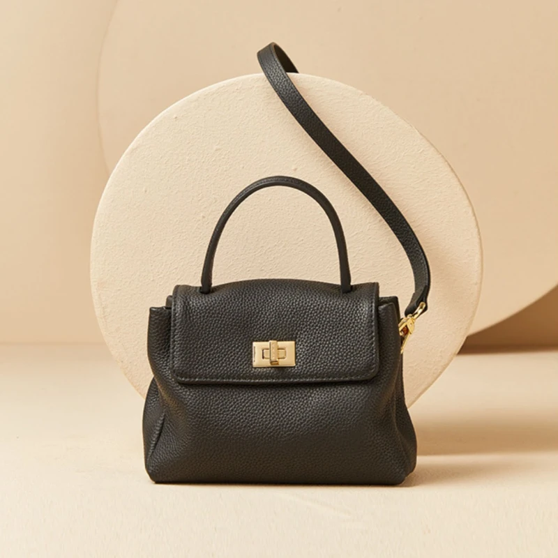 Vintage Elegant Everyday Mini Crossbody Bag for Women Genuine Leather Adjustable Strap Top Handle Interior Luxury Handbag