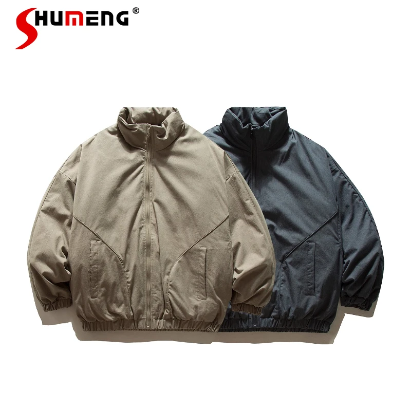

Men's 2025 Winter New Trendy White Duck Down Stand Collar Chic Down Jackets Men's American Style Loose Warm Couple Tooling Coats