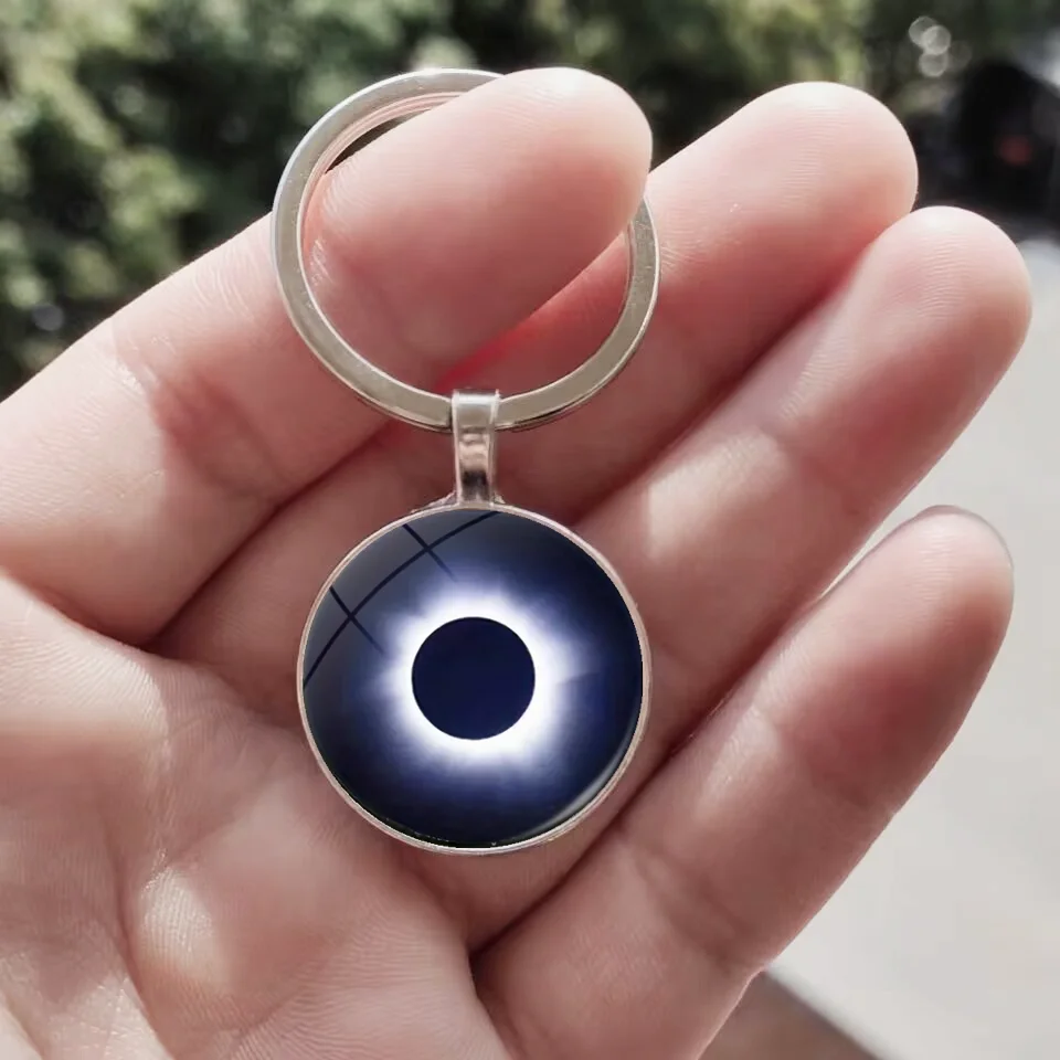 1PC Solar Eclipse Pattern Time Gemstone Circular Pendant Keychain Gift Exclusively For Men And Women