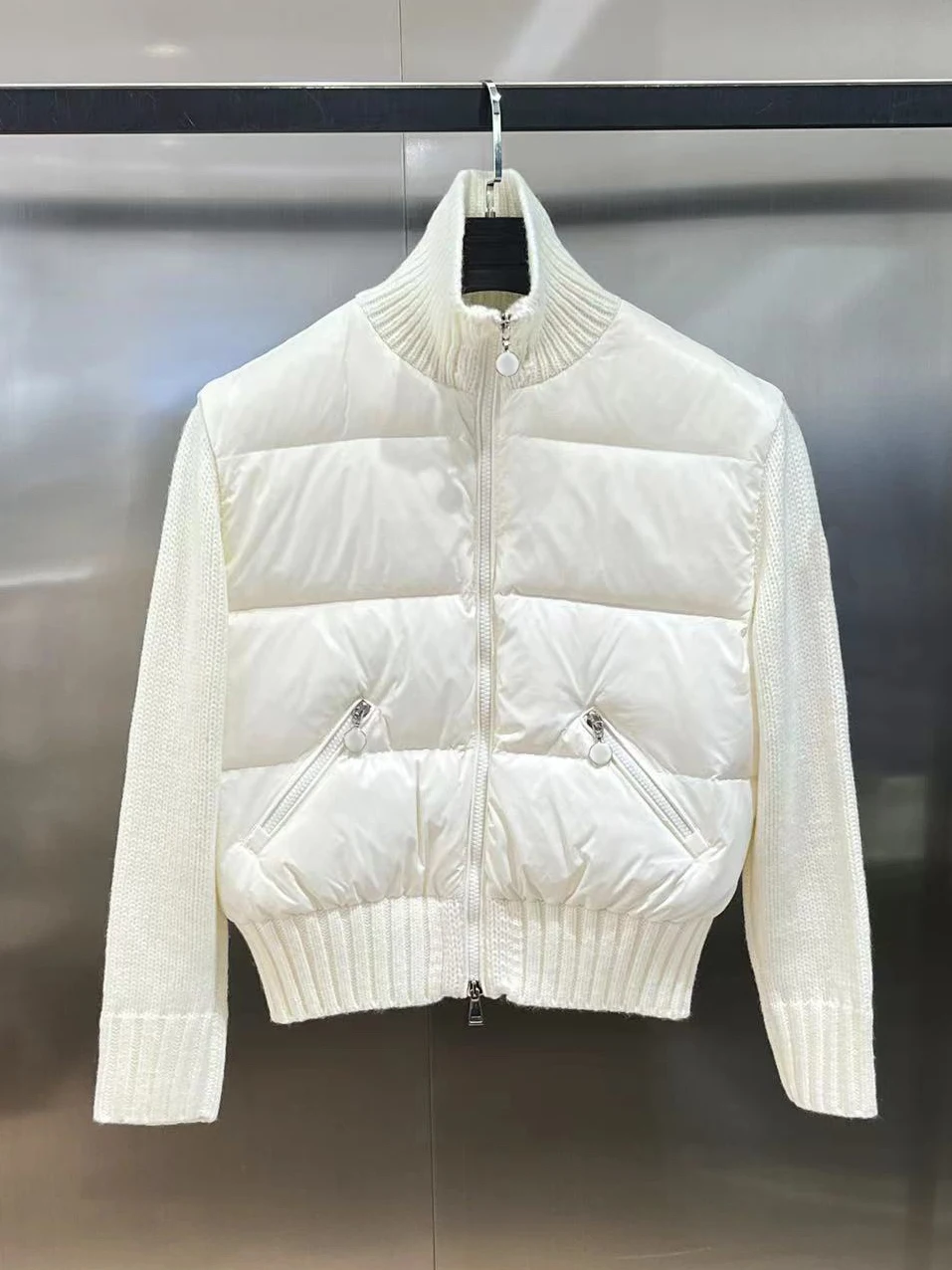 オルト パファージャケット レディース スタンドカラー ニット スプライシング 冬 ストリート スタイル ダウンコート メモリーファブリック ホワイトグースダウン