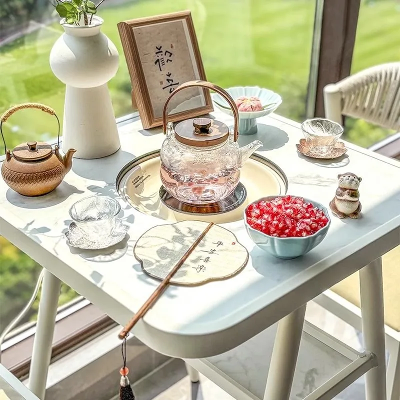 Furnace making tea Balcony dining table, household small apartment cream wind double mini balcony with stove hot pot table