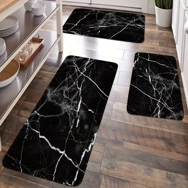 Küchenmatten aus schwarzem Marmor im europäischen Stil, rutschfest, für Schlafzimmer, Wohnzimmerteppiche, Küche, Badezimmer, Eingangshalle, Türmatten,