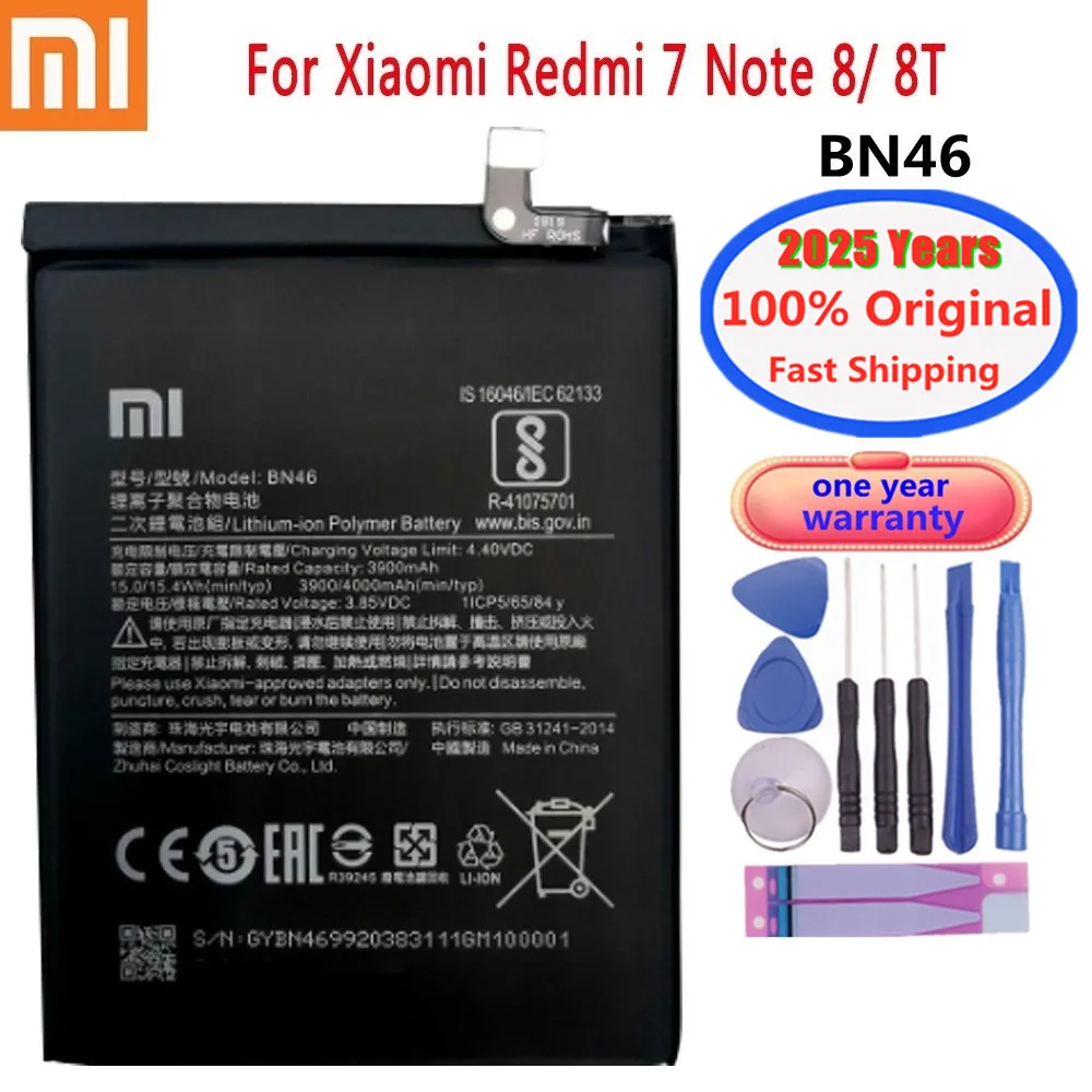 2024 Years Original Battery BN46 For Xiaomi Redmi Note 8T 8 Note8 Redmi 7 Redmi7 Bateria 4000mAh Phone Battery Fast Ship + Tools