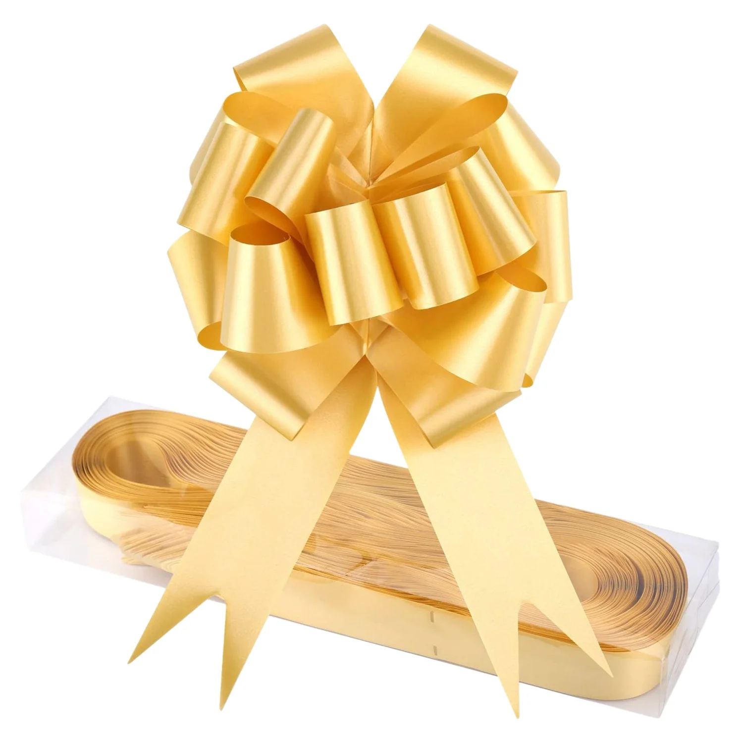 1 Box 30 Pack Golden Large Ribbon Pull Bows for Party Wall Gift Wraps Christmas Trees Wedding and Doors(13X16CM)