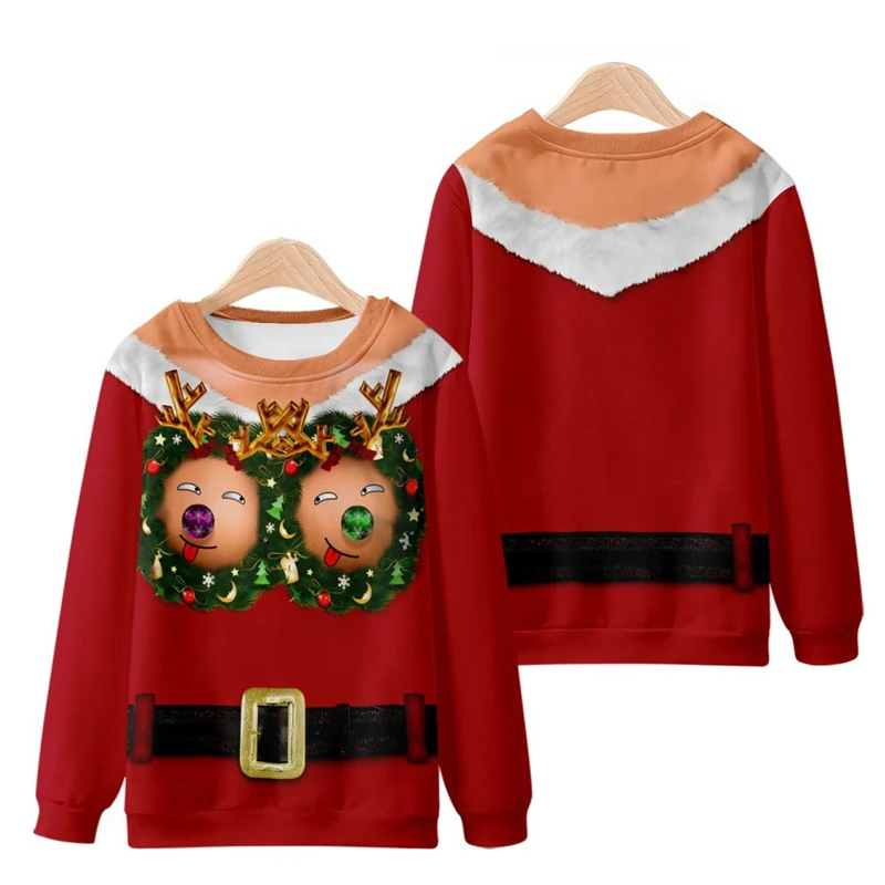 Ugly sweater natal jumper hijau 3D Lucu dicetak pesta liburan Natal Sweatshirt untuk pesta ulang tahun Xmas Sweatshirt atasan 2024