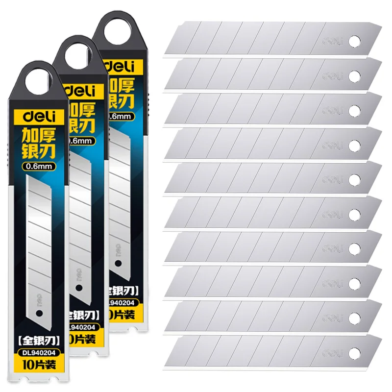 DELI 18mm Replacement Utility Knife Blades Alloy Steel Snap Off 0.6mm Thick 60 Degree for Box Cutter Carpet Cutting