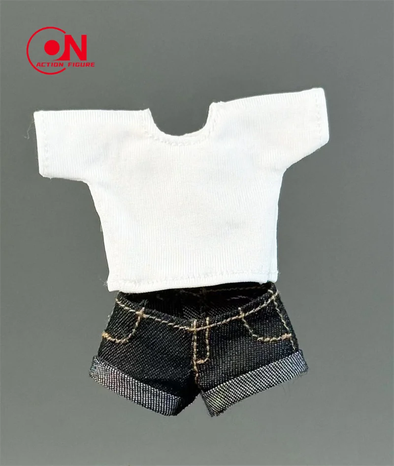 1/12 White T-shirt Black/Blue Trend Denim Shorts Clothes Model Fit 6'' OB BJD Female Soldier Action Figure Body Dolls