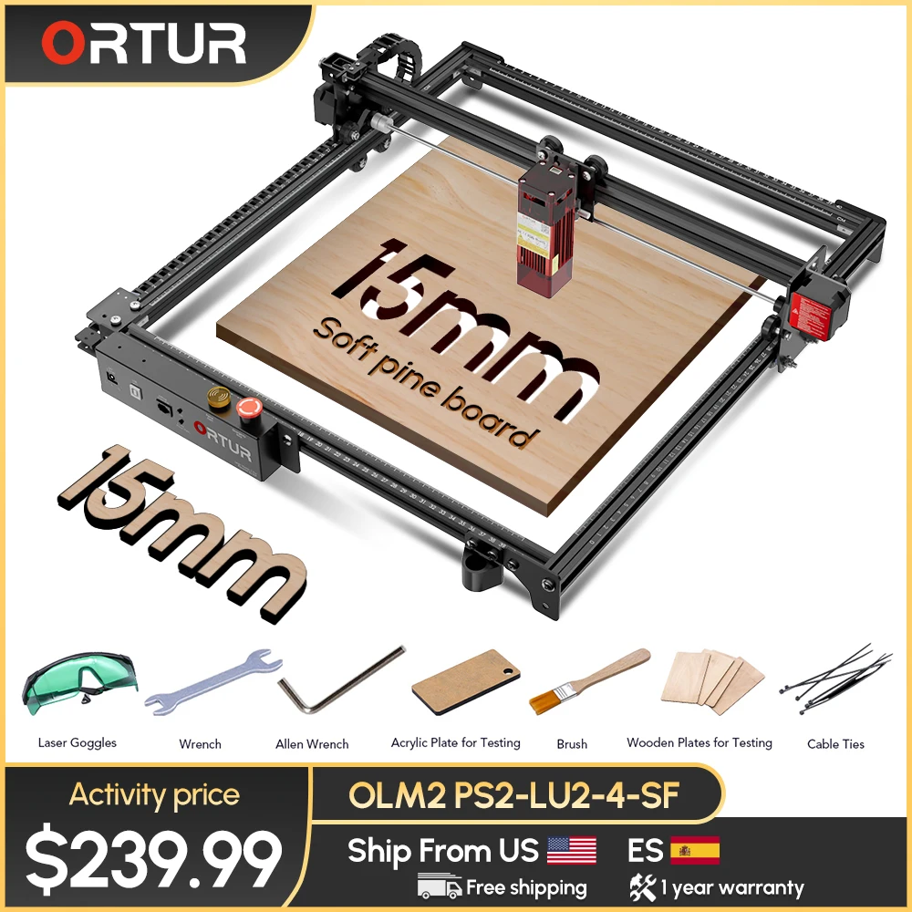 

ORTUR 10W Laser Cutting Machine Pro S2 Roller Rotary Port Engraving Woodworking CNC Cutter Metal Wood Leather Acrylic 400x400MM