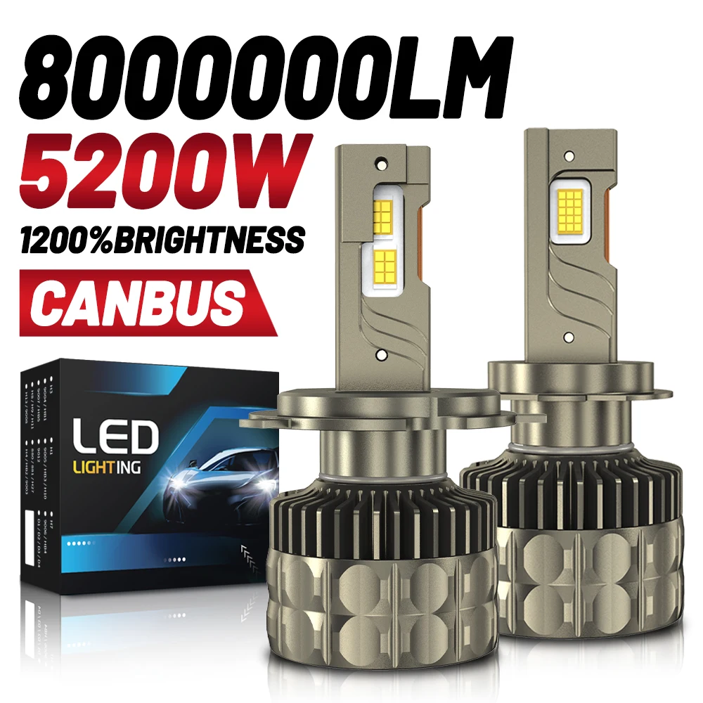 

2 шт. H7 H4 светодиодные автомобильные фары CANBUS H1 H8 H9 H11 9005 HB3 9006 HB4 9012 HIR2 три медные трубки 5200 Вт 8000000LM турбо противотуманные фары