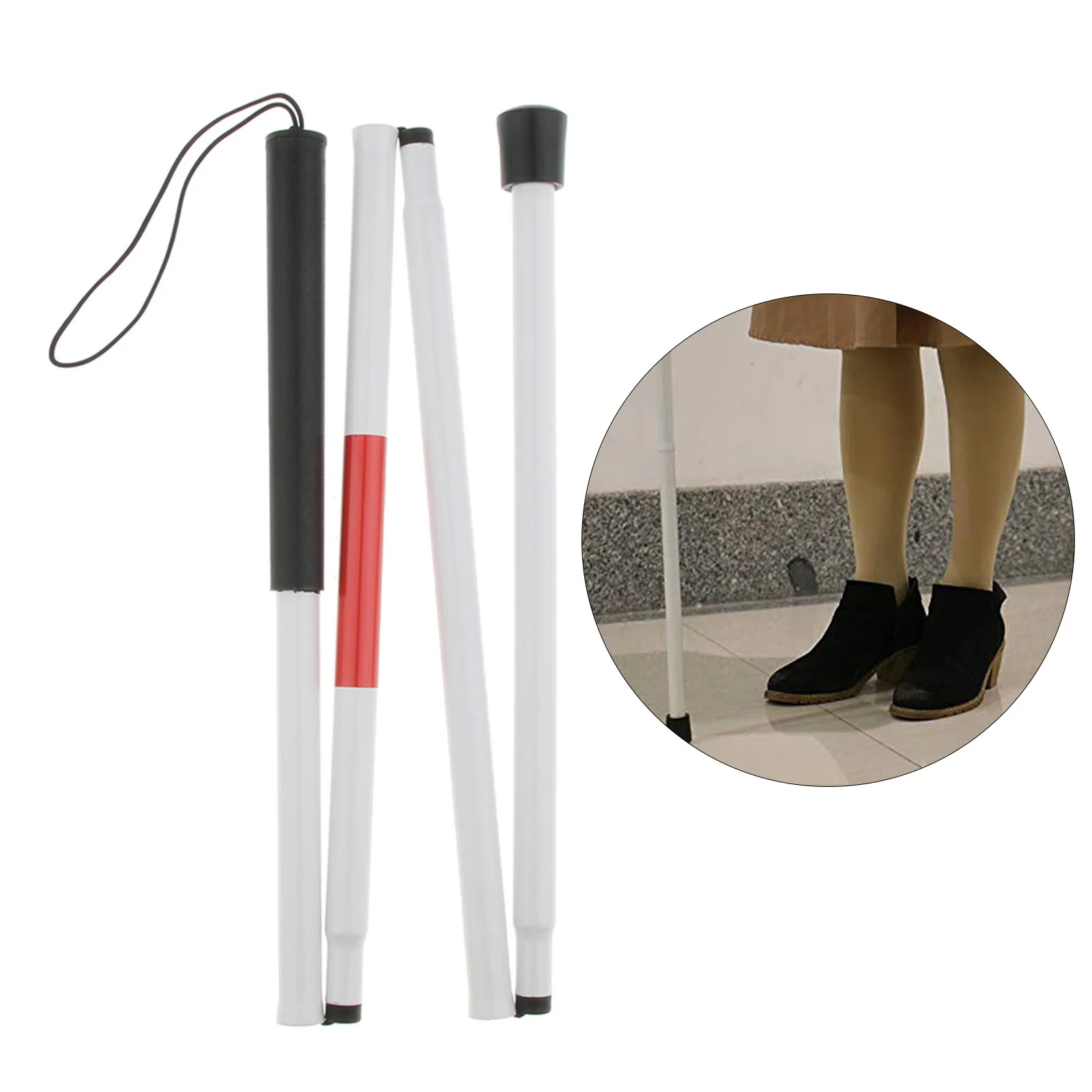 

Folding Blind Cane Antiskid White Cane Aluminum Folding Cane For The Blind(Fold Down 4 Section) Aluminum Folding Cane