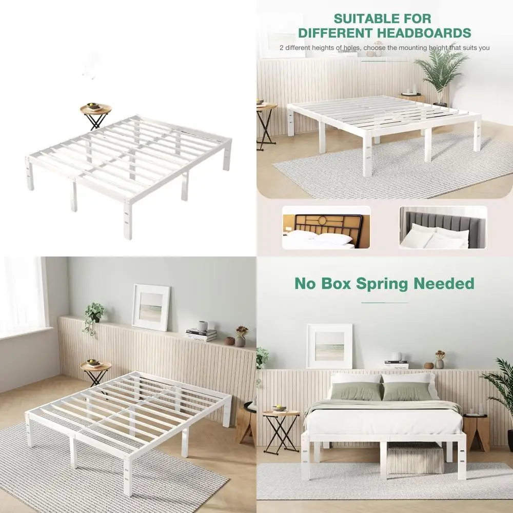 

Queen Size 12 Metal Platform Bed Frame with Storage, Heavy Duty, Easy Assembly, No Box Spring, White