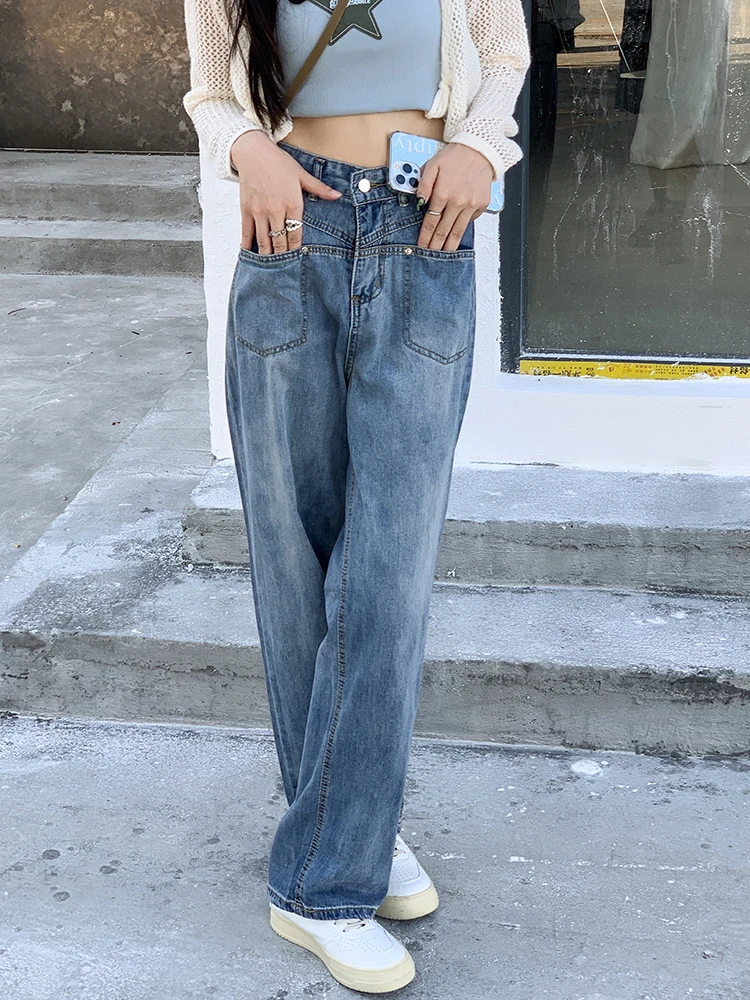 Stylish Hook Flower Hollow Out Embroidered Jeans Women 2023 Fashion High Waist Wide Leg Straight Denim Pants Streetwear y2k