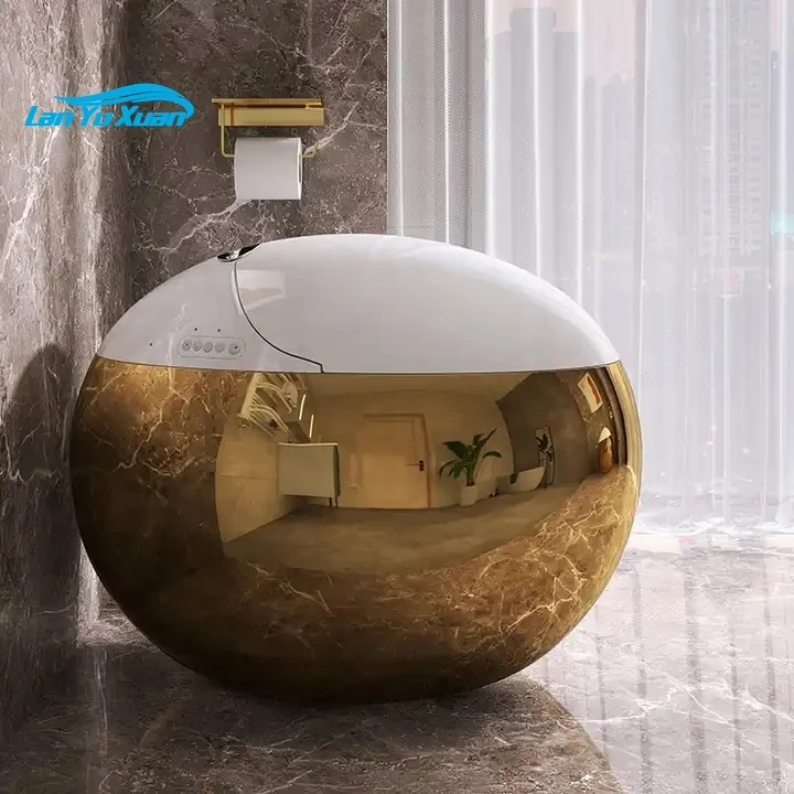 2023 New Luxury Style Creative Round Toilet WC Sanitary Ware Gold Smart Toilet Ceramic Intelligent Toilet Bowl Electroplated