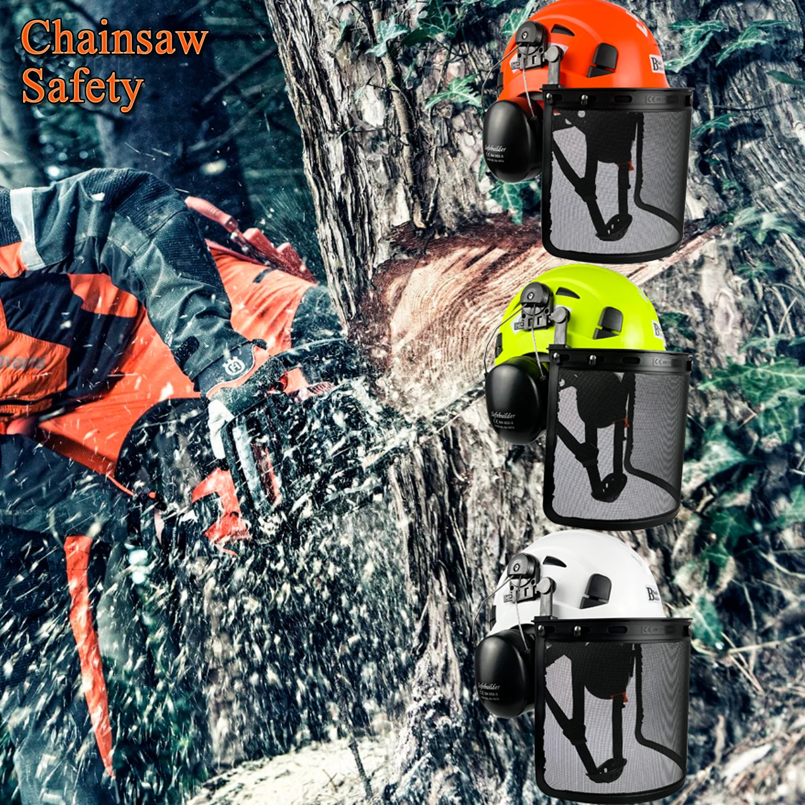 Casco de seguridad forestal CE con visera para hombre, protector de malla facial, motosierra, trabajo ABS, ANSI, trabajo Industrial, protección para