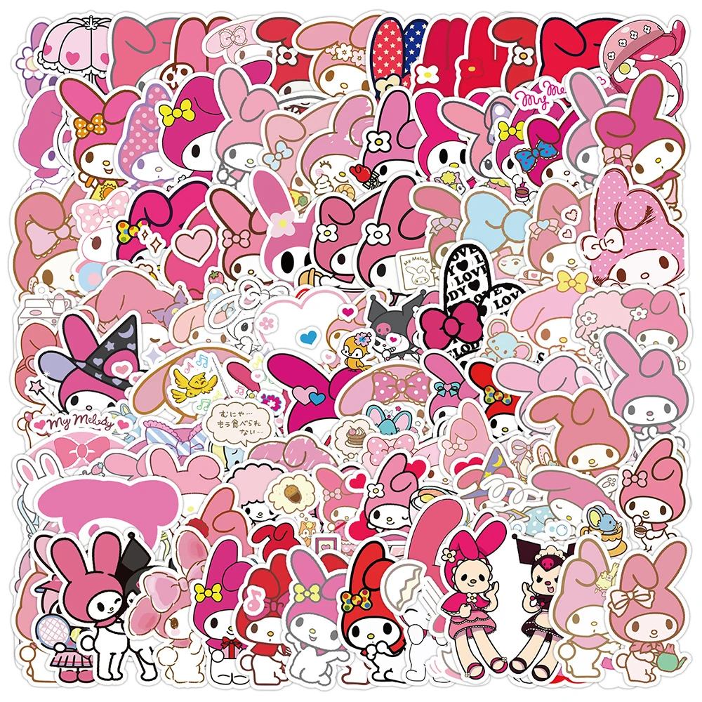 สติกเกอร์การ์ตูน My Melody สีชมพูน่ารัก10/30/50/100ชิ้นสติกเกอร์ลาย DIY เด็กอะนิเมะ Sanrio สติกเกอร์กราฟฟิตีของเล่นสเก็ตบอร์ดโน้ตบุ้คโทรศัพท์