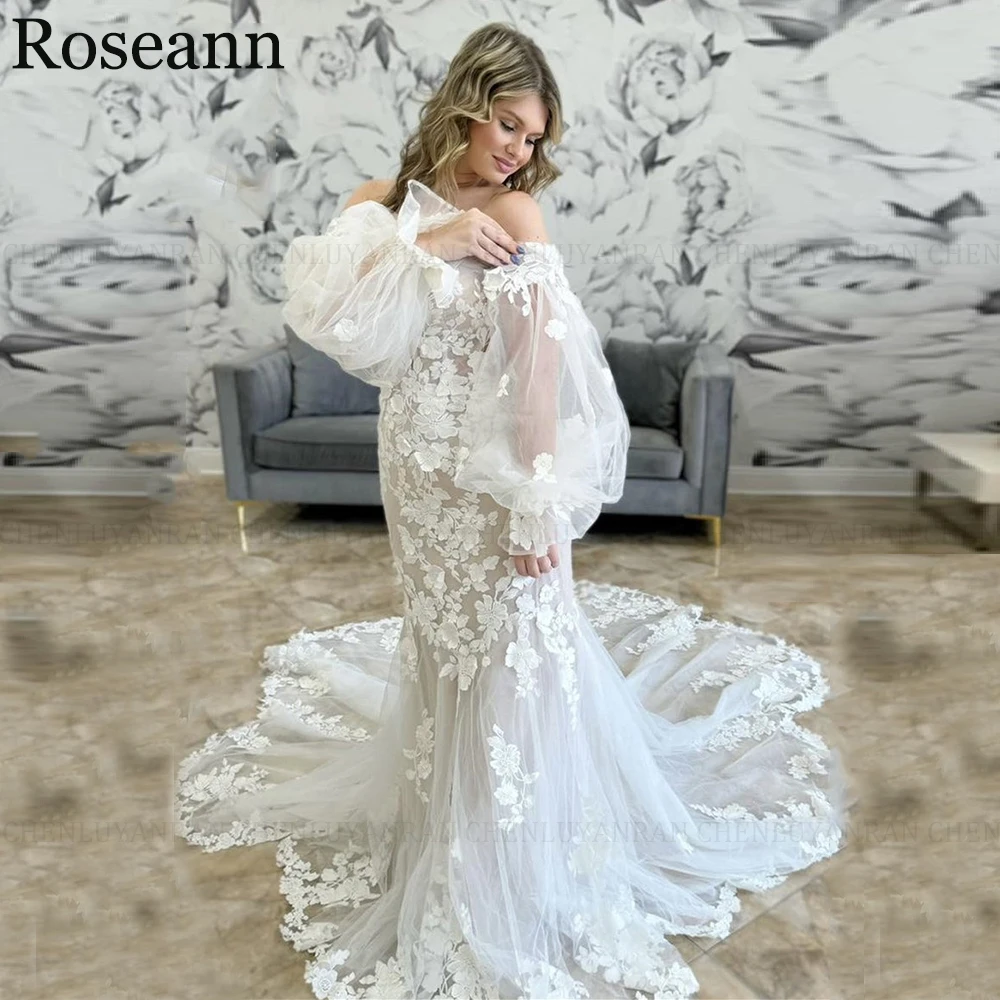 Roseann-女性のための裸の肩を持つ人魚の結婚式のドレス,ジッパー付きの背中の開いたドレス,豪華なブライダルガウン,新しいアップリケ,2022