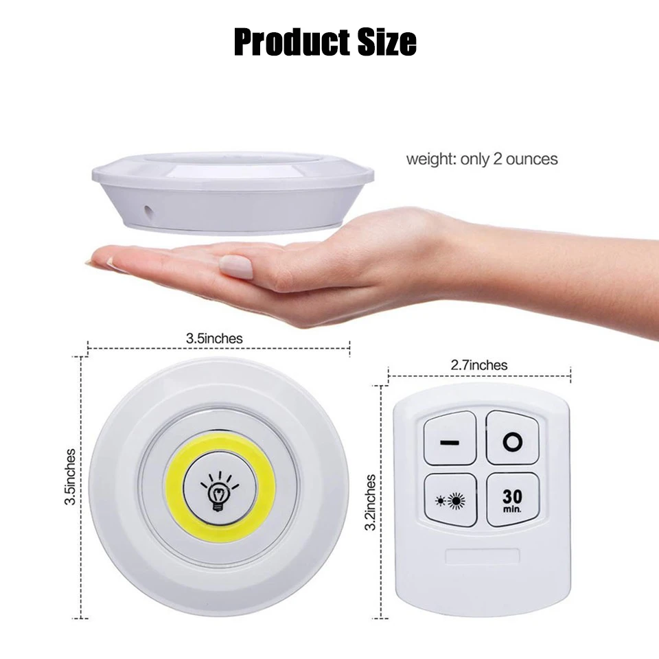 Luz LED Cob superbrillante para debajo del gabinete, lámpara de noche regulable con Control remoto inalámbrico, 3W, para dormitorio, cocina