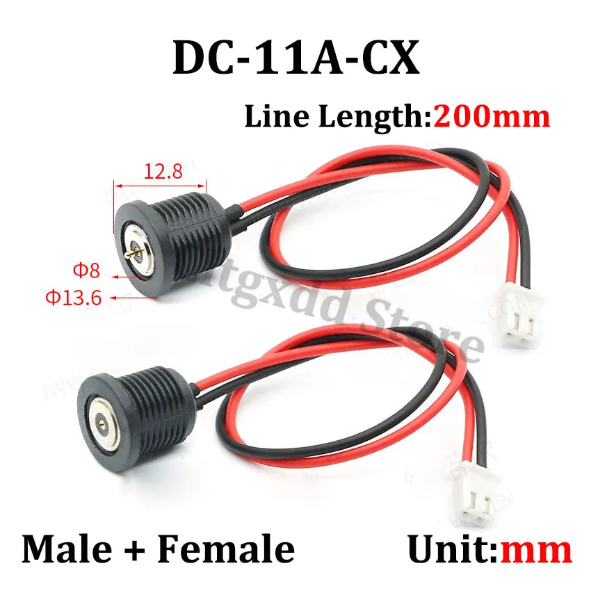 DC-11A-CX Threaded Waterproof Magnetic Connector Charging Cable USB 8mm Magnetic Contact Male Female Plug Interface Terminal