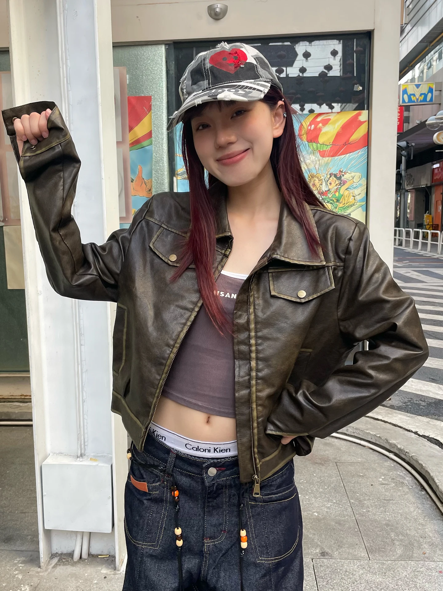 

Retro American PU Leather Jaet Zipper Vintage Biker Clothes Men's ort Coat Casual Sle Couple's Outerwear