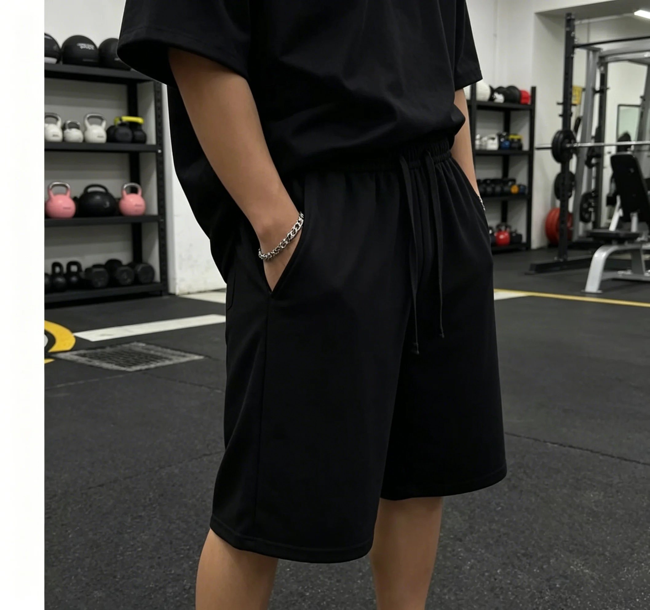 4 Colors Available Men's Gym Workout Sweat Shorts Black/Navy/Dark Gray/Light Gray Loose Knee Length Sports Pants  gym shorts