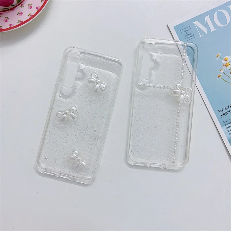 Bow Clear Liquid Phone Case For Samsung A50 A70 A51 A71 A12 A32 A52 A72 A13 A23 A33 A53 A73 A14 A34 A54 A24 A15 A35 A55 Cover